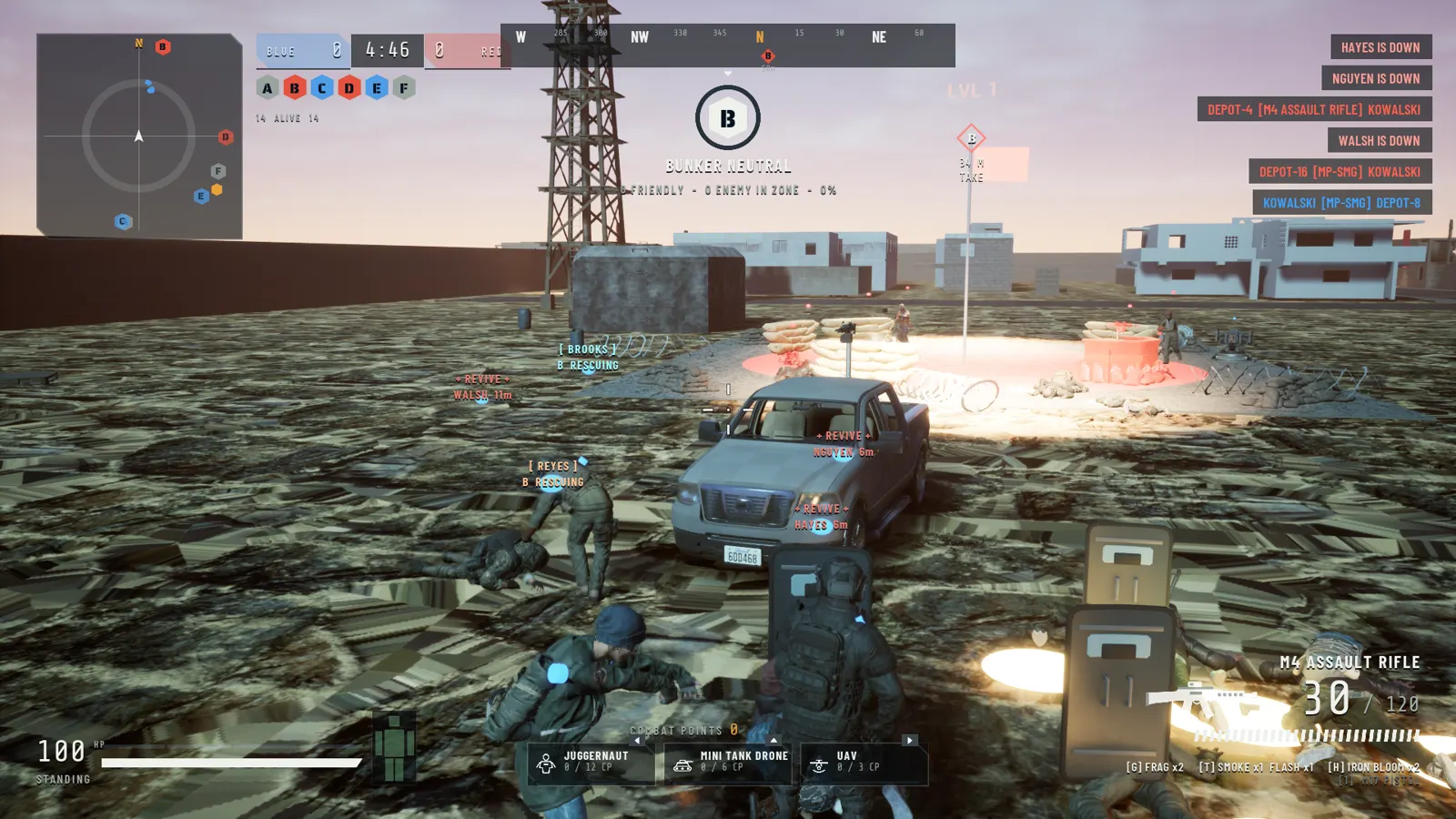 A squad defending a position under fire in Frontline Town